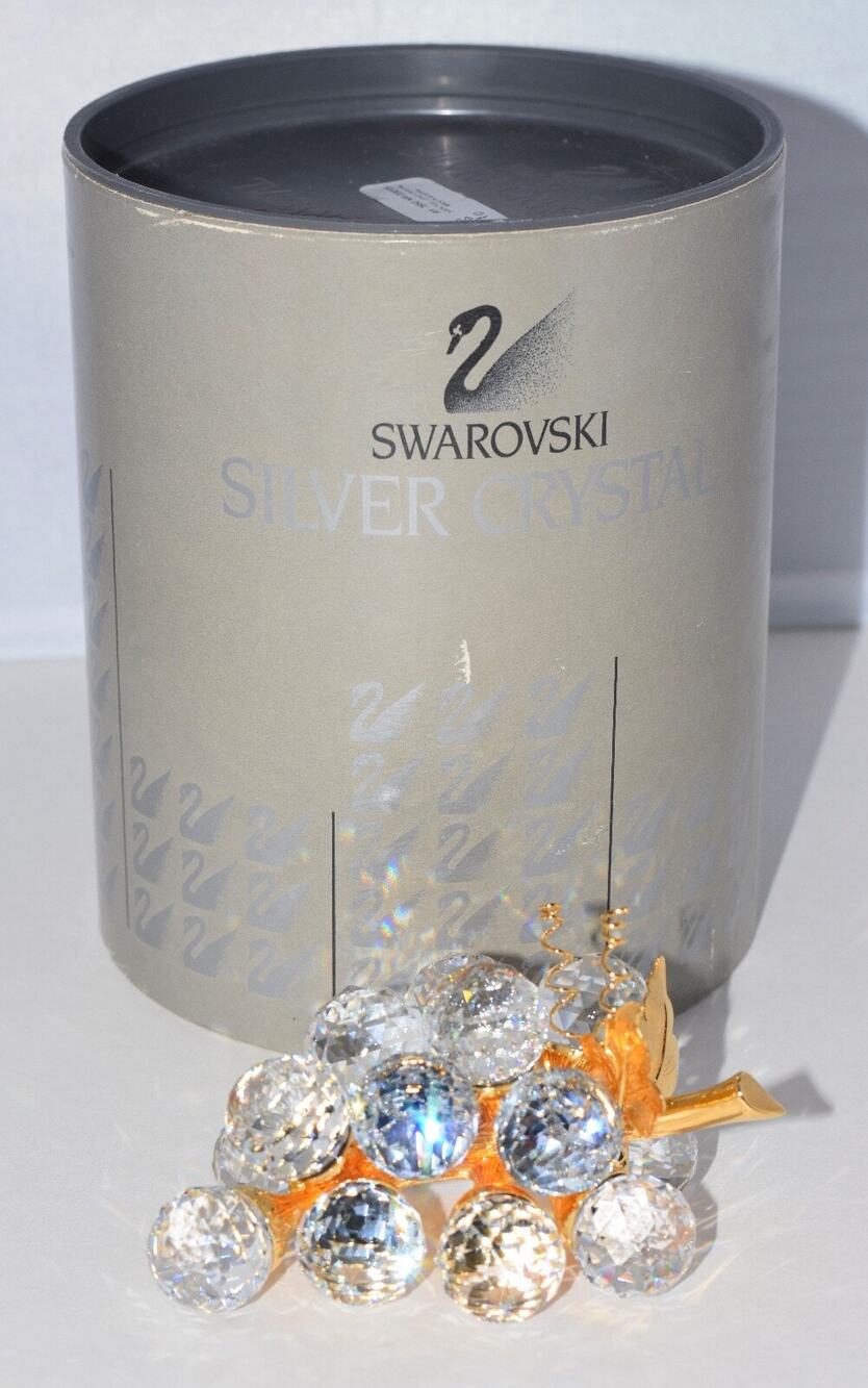Swarovski 15 Lg Crystal Grapes Gold Stem & Leaf Sparkling Fruit Coll Pin Retired